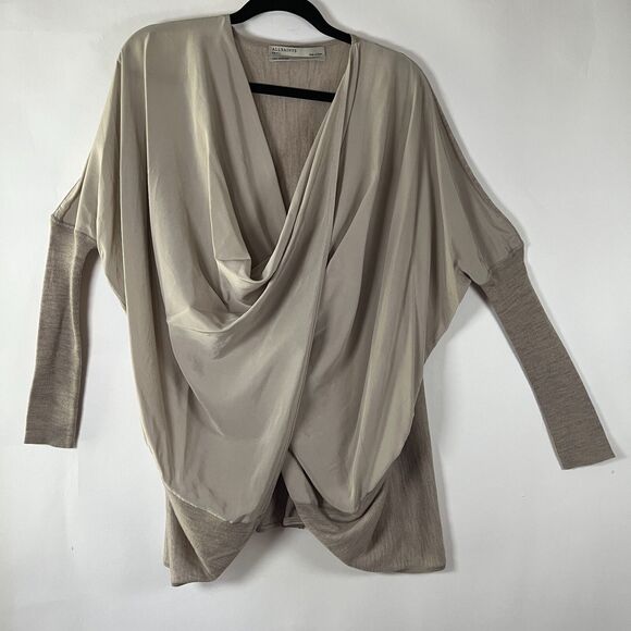 Allsaints‎ Jumper Sweater Twist Front Reversible Merino Wool Chiffon One Size - Picture 1 of 11